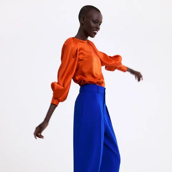 ZARA orange blouse with crystal sleeve - Picture 8 of 16